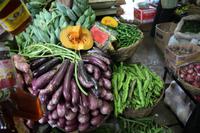 Auberginen und Flügelgurken auf dem Markt in Nuwara Eliya